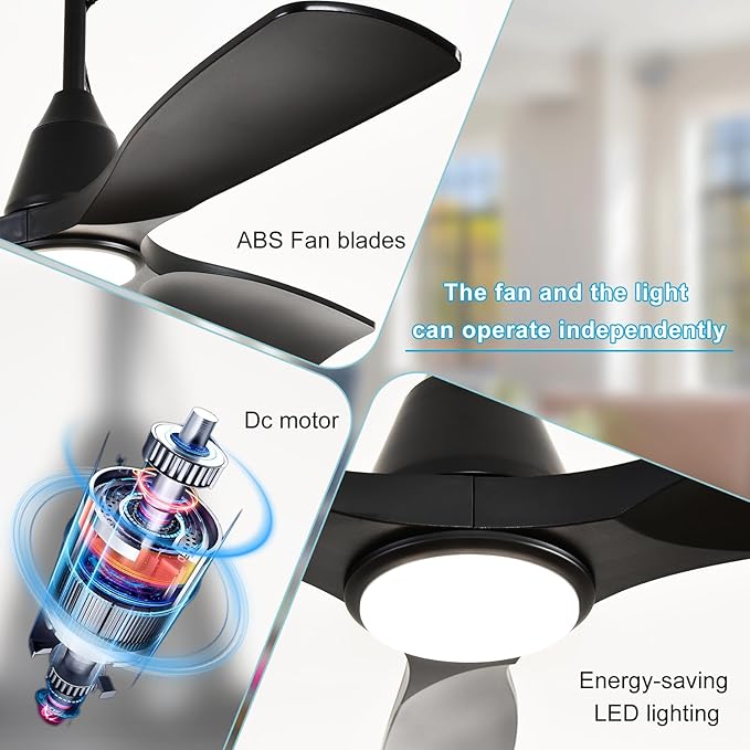 Plug-in Ceiling Fans for Patios: 42 Inch Outdoor Indoor Gazebo Fans with Lights with Remote & APP Control - 6 Speeds