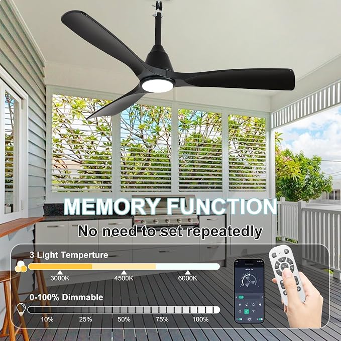 Plug-in Ceiling Fans for Patios: 42 Inch Outdoor Indoor Gazebo Fans with Lights with Remote & APP Control - 6 Speeds