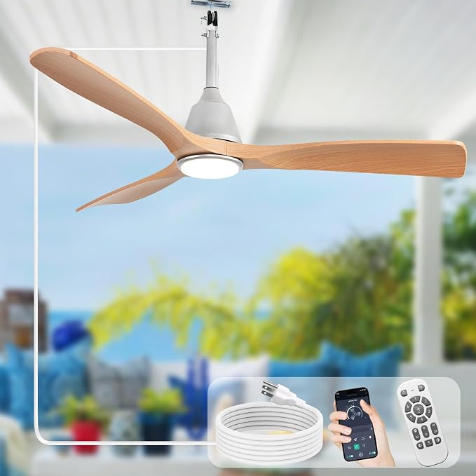 Plug-in Ceiling Fans with Light: 52 Inch Outdoor Ceiling Fans with Remote/APP Control - 6 Speed Reversible LED Gazebo Fans