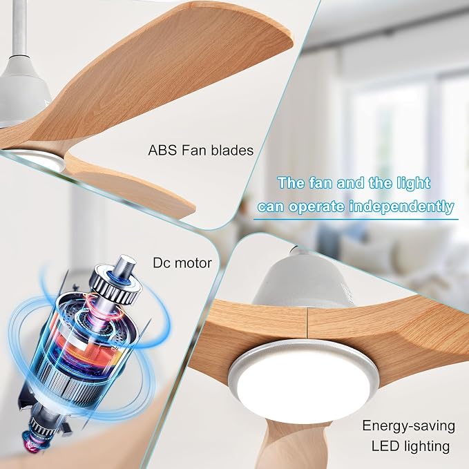 Plug-in Ceiling Fans with Light: 52 Inch Outdoor Ceiling Fans with Remote/APP Control - 6 Speed Reversible LED Gazebo Fans