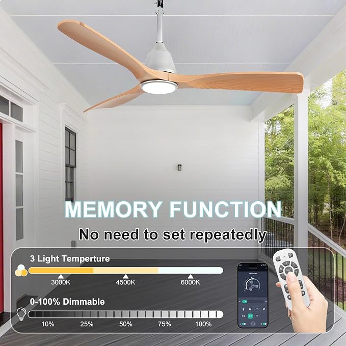 Plug-in Ceiling Fans with Light: 52 Inch Outdoor Ceiling Fans with Remote/APP Control - 6 Speed Reversible LED Gazebo Fans