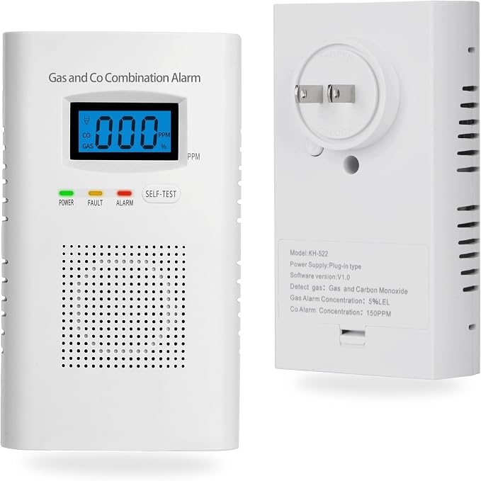Plug in Combination Gas & Carbon Monoxide Detectors - Natural Gas Detectors & Carbon Monoxide Alarm for Home, Co