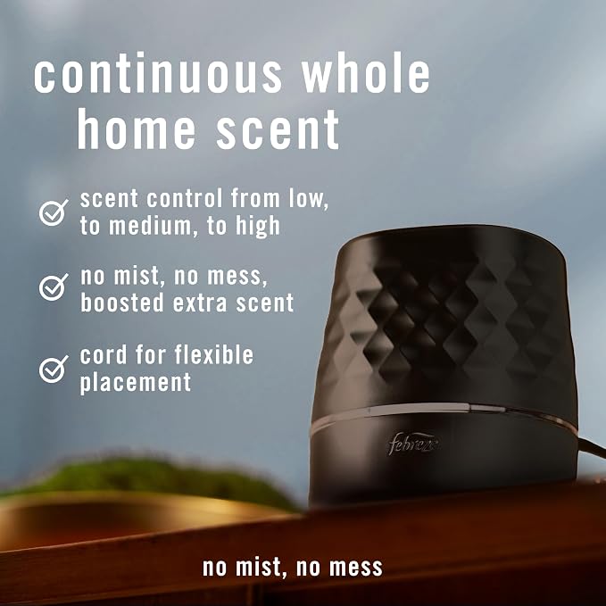PLUG Scent Booster Starter Kit, Black, Oil Diffuser, Air Freshener Plug In, Continuous Scent Device + 2 Ocean Refills