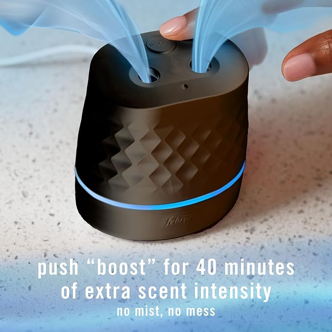 PLUG Scent Booster Starter Kit, Black, Oil Diffuser, Air Freshener Plug In, Continuous Scent Device + 2 Ocean Refills