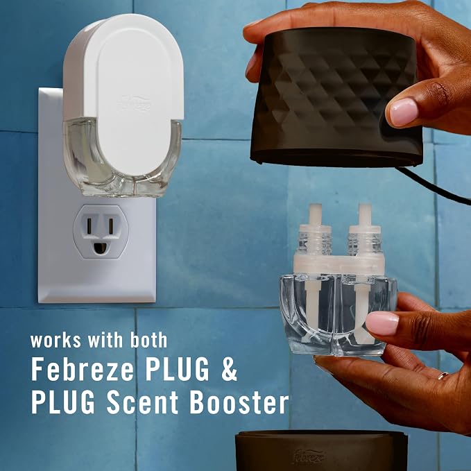 PLUG Scent Booster Starter Kit, Black, Oil Diffuser, Air Freshener Plug In, Continuous Scent Device + 2 Ocean Refills