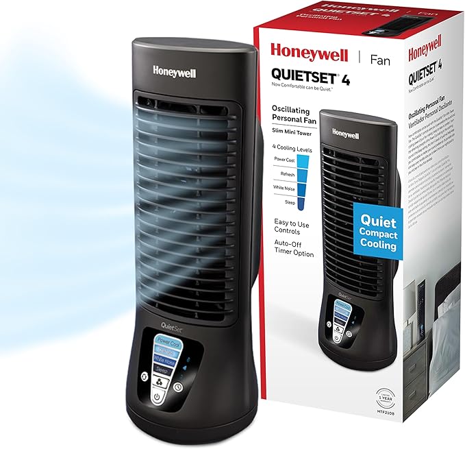 PluggedIn HTF210B QuietSet Personal Table Fan, Black – Oscillating Personal Fan with Quiet Operation and 4 Levels of, product