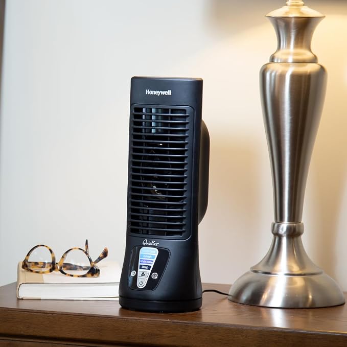 PluggedIn HTF210B QuietSet Personal Table Fan, Black – Oscillating Personal Fan with Quiet Operation and 4 Levels of