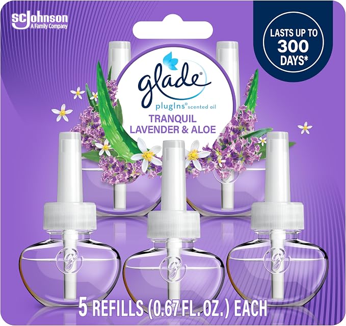 PlugIns Refills Air Freshener, Scented and Essential Oils for Home and Bathroom, Tranquil Lavender & Aloe, 3.35 Fl Oz, 5