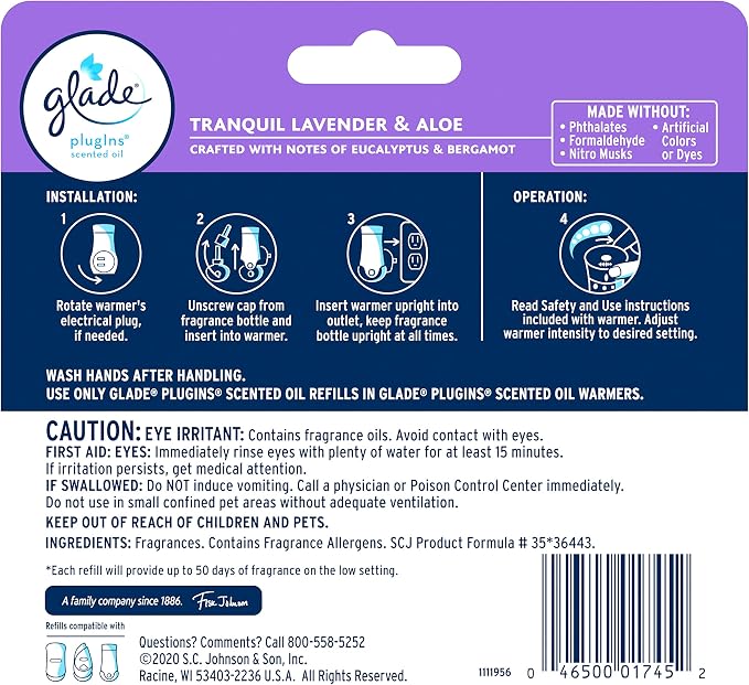 PlugIns Refills Air Freshener, Scented and Essential Oils for Home and Bathroom, Tranquil Lavender & Aloe, 3.35 Fl Oz, 5