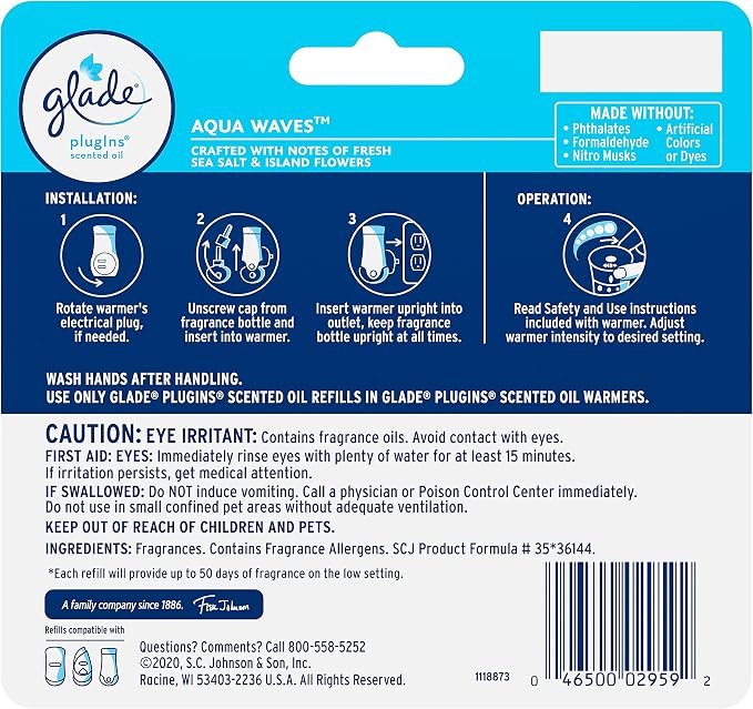 PlugIns Refills Air Freshener, Scented and Essential Oils for Home and Bathroom, Aqua Waves, 3.35 Fl Oz, 5 Count, alternate
