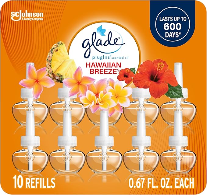 PlugIns Refills Air Freshener, Scented and Essential Oils for Home and Bathroom, Hawaiian Breeze, 6.7 Fl Oz, 10 Count