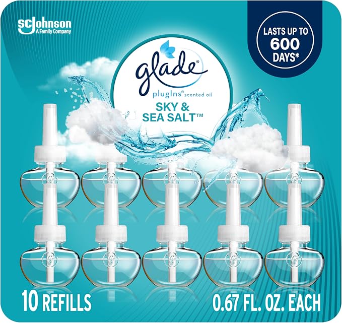 PlugIns Refills Air Freshener, Sky & Sea Salt, Scented and Essential Oils for Home and Bathroom, 0.67 Fl Oz, 10 Count