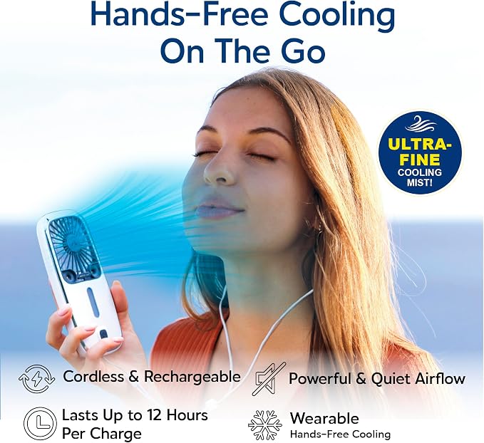 Pocket Small Portable Fan, Powerful, Personal Air Cooler with 3 Adjustable Speeds, 12-Hour Battery Life, Hand Fan for Indoor
