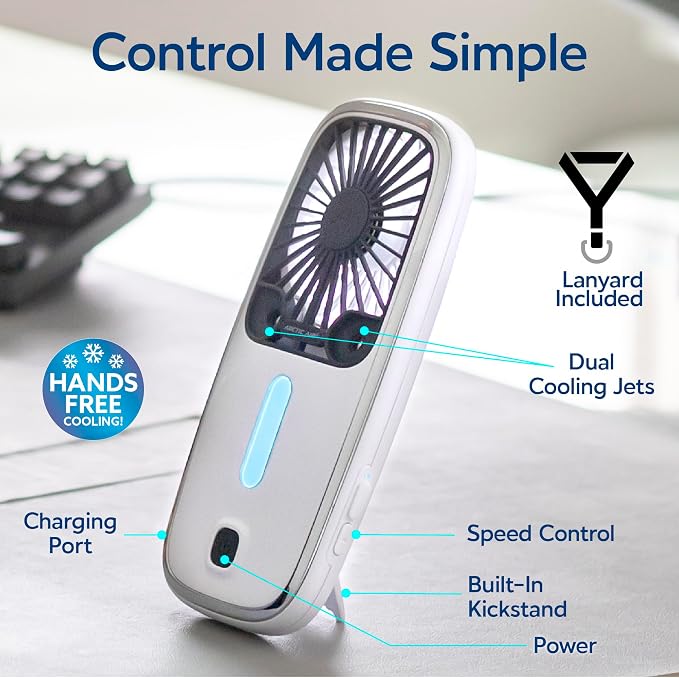 Pocket Small Portable Fan, Powerful, Personal Air Cooler with 3 Adjustable Speeds, 12-Hour Battery Life, Hand Fan for Indoor