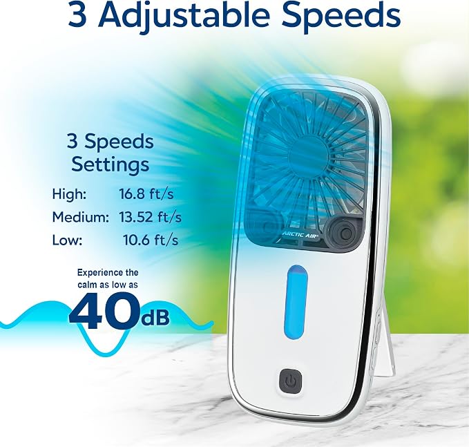 Pocket Small Portable Fan, Powerful, Personal Air Cooler with 3 Adjustable Speeds, 12-Hour Battery Life, Hand Fan for Indoor