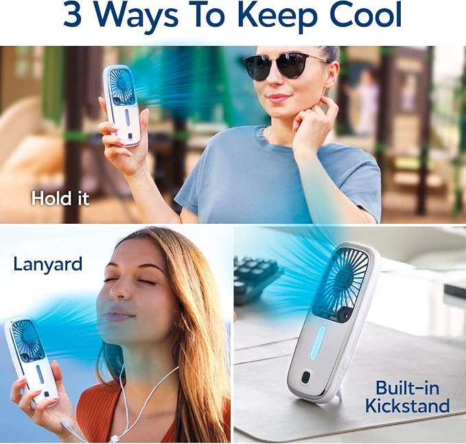 Pocket Small Portable Fan, Powerful, Personal Air Cooler with 3 Adjustable Speeds, 12-Hour Battery Life, Hand Fan for Indoor