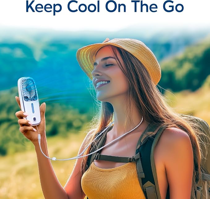 Pocket Small Portable Fan, Powerful, Personal Air Cooler with 3 Adjustable Speeds, 12-Hour Battery Life, Hand Fan for Indoor