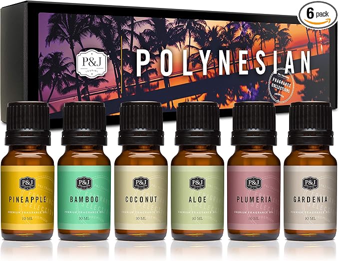Polynesian Set of Fragrance Oil - Plumeria, Aloe, Pineapple, Bamboo, Gardenia, Coconut Candle Scents for Candle Making, Soap