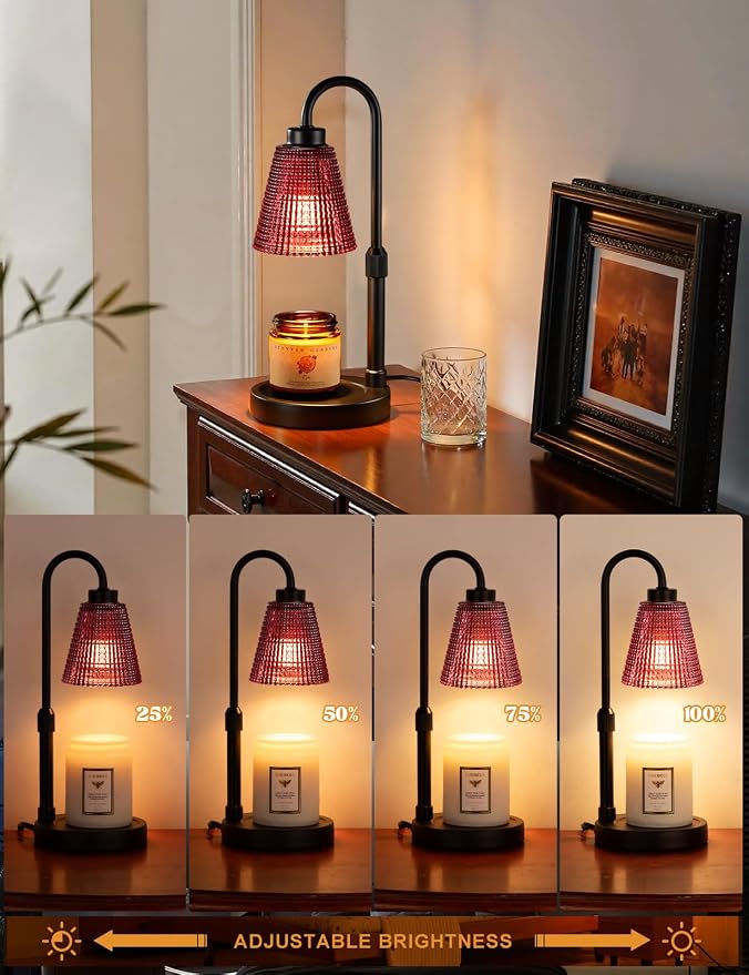 Pomegranate Red Candle Warmer Lamp with Timer, Dimmable Candle Warmer for Home Decor, alternate product view 2