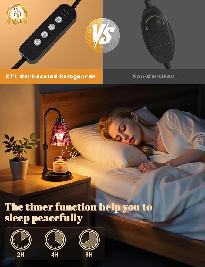 Pomegranate Red Candle Warmer Lamp with Timer, Dimmable Candle Warmer for Home Decor, alternate product view 3