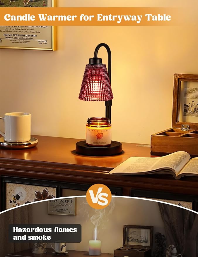 Pomegranate Red Candle Warmer Lamp with Timer, Dimmable Candle Warmer for Home Decor, alternate product view 5