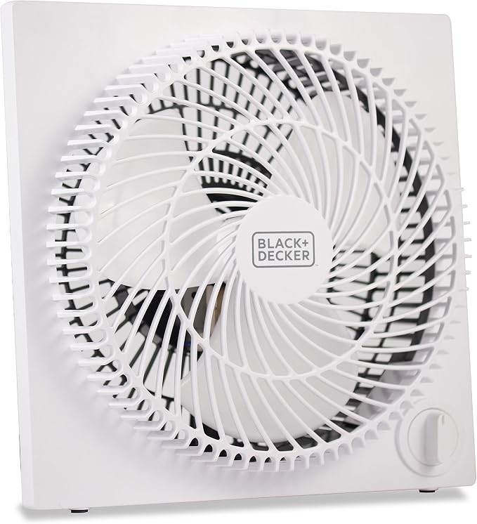 Portable 9 Inch Box Fan, 3 Speed Settings & Self Standing,White 9 Inch Black, product image