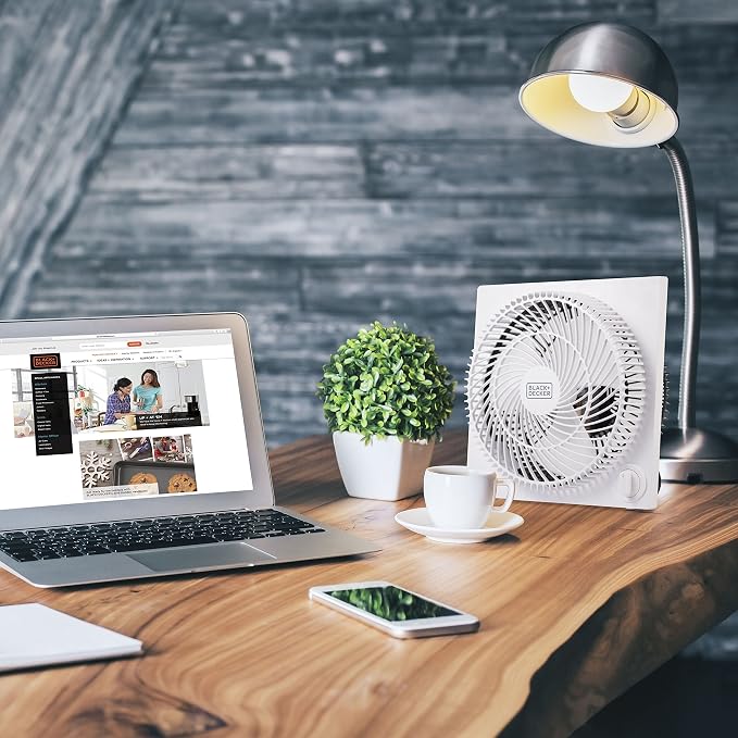 Portable 9 Inch Box Fan, 3 Speed Settings & Self Standing,White 9 Inch Black, alternate product view 6