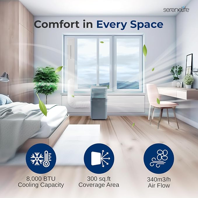 Portable AC 8000 BTU, 3-in-1 Cooling, Dehumidifier And Fan Modes, Compact Standing Air Conditioner, Energy Efficient 300 Sq.
