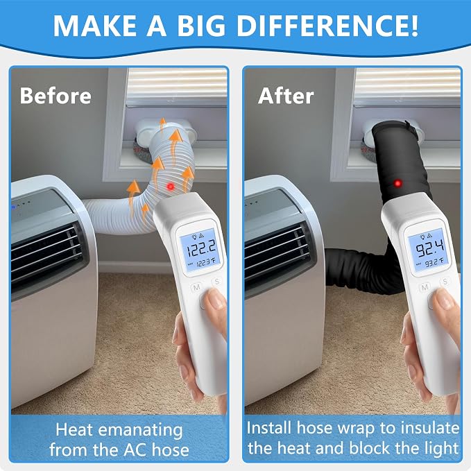 Portable AC Hose Insulation Sleeve - Insulated Wrap for 5"-5.9" Exhaust Hoses | 3 Adjustable Buckle Straps for Easy Install |