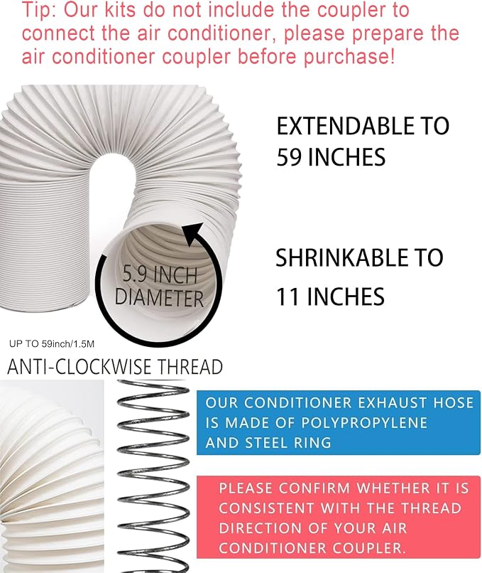 Portable AC Window Vent Kit, Adjustable Vertical/Horizontal Sliding Window Kit Plate for AC Unit, Seamless Portable AC Window