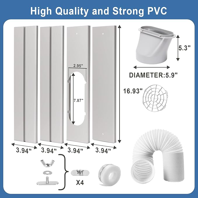 Portable AC Window Vent Kit, Adjustable Vertical/Horizontal Sliding Window Kit Plate for AC Unit, Seamless Portable AC Window