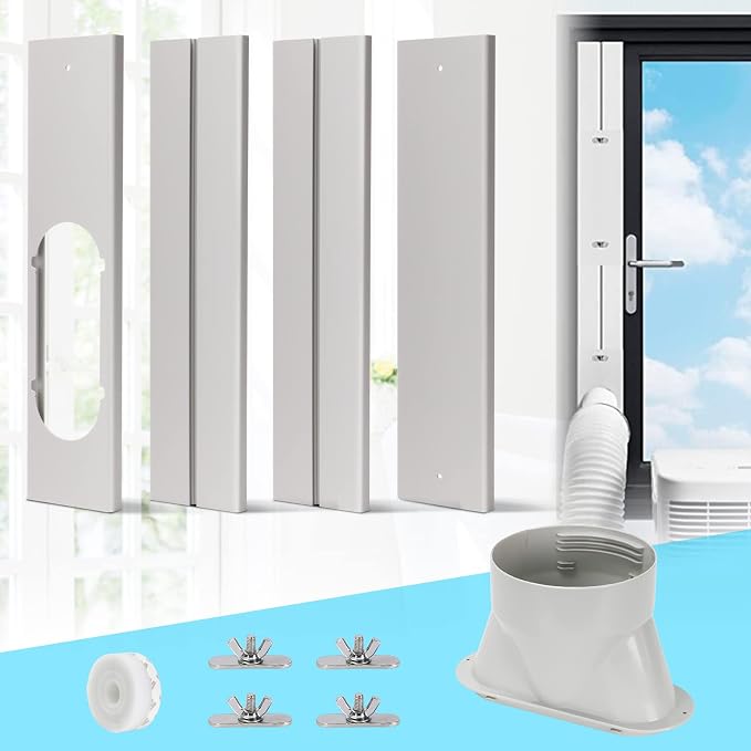 Portable AC Window Vent Kit, Universal 5.1" Portable Air Conditioner Window Kit with Adapter Fits for 16.9”-62” Sliding