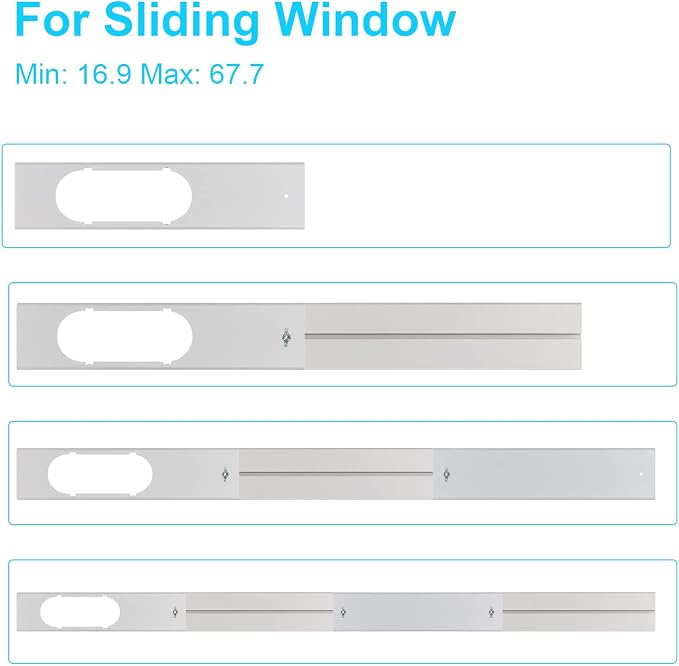 Portable AC Window Vent Kit, Universal 5.1" Portable Air Conditioner Window Kit with Adapter Fits for 16.9”-62” Sliding