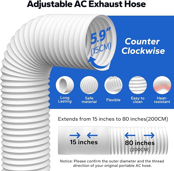 Portable AC Window Vent Kit, with 5.9" Exhaust Hose, 5.9" Coupler and Bird Guard, Adjustable Air Conditioner Window Seal Kit