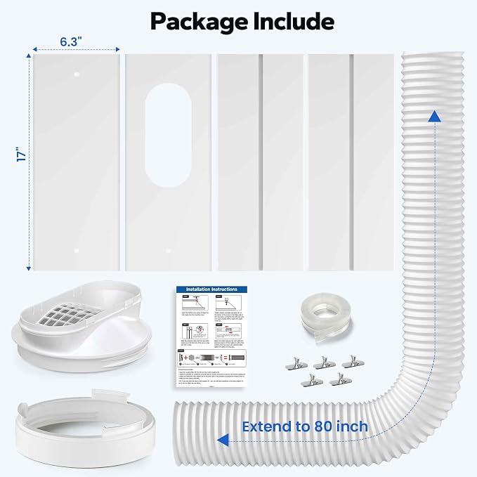 Portable AC Window Vent Kit, with 5.9" Exhaust Hose, 5.9" Coupler and Bird Guard, Adjustable Air Conditioner Window Seal Kit