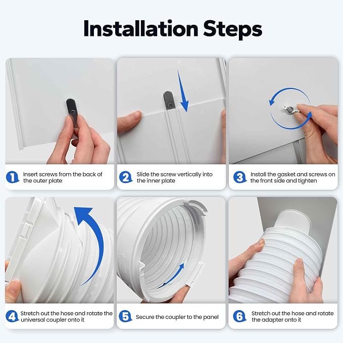 Portable AC Window Vent Kit, with 5.9" Exhaust Hose, 5.9" Coupler and Bird Guard, Adjustable Air Conditioner Window Seal Kit