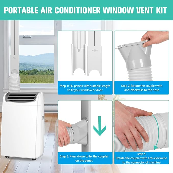 Portable AC Window Vent Kit with 5.9" Exhaust Hose Universal Portable Air Conditioner Window Seal Kit Adjustable 59 Inch
