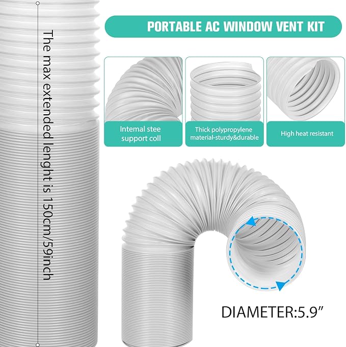 Portable AC Window Vent Kit with 5.9" Exhaust Hose Universal Portable Air Conditioner Window Seal Kit Adjustable 59 Inch