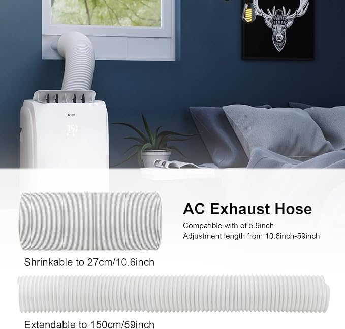 Portable AC Window Vent Kit with 5.9” Exhaust Hose Window Seal Kit for Portable Air Conditioner, Adjustable Portable AC