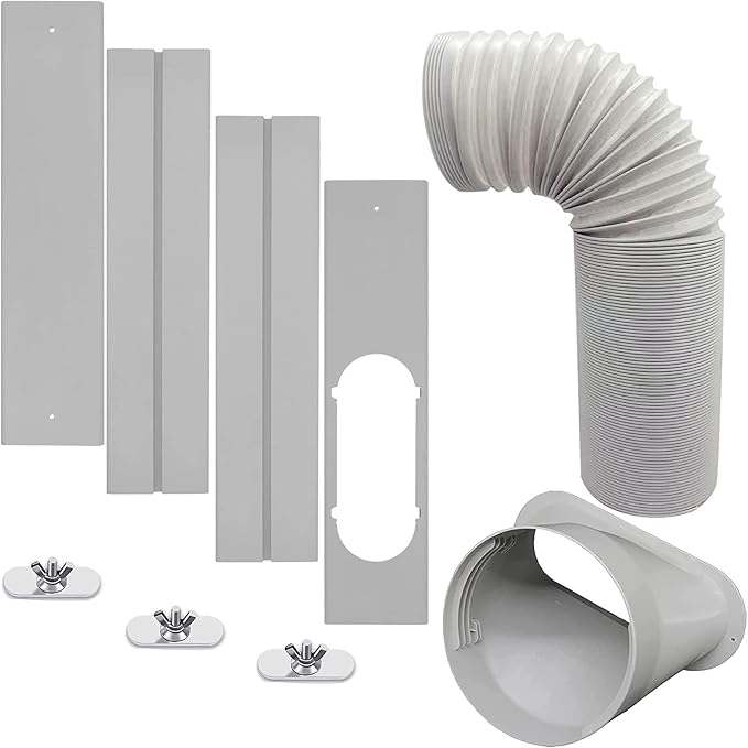 Portable AC Window Vent Kit with 5inch Hose 6pcs Window Seal Kit for Portable Air Conditioner, Adjustable Sliding Window Kit
