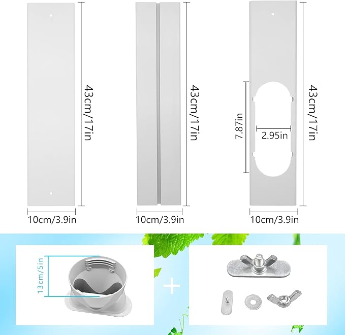 Portable AC Window Vent Kit with 5inch Hose 6pcs Window Seal Kit for Portable Air Conditioner, Adjustable Sliding Window Kit