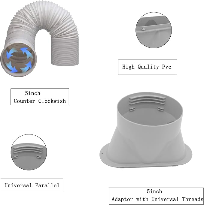Portable AC Window Vent Kit with 5inch Hose 6pcs Window Seal Kit for Portable Air Conditioner, Adjustable Sliding Window Kit