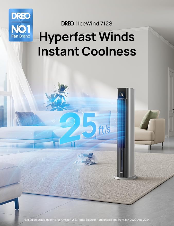 Portable Air Conditiioner, 43" Cooling Fans That Blow Cold Air 2025 Upgraded, Evaporative Air Cooler, Quiet 85° Oscillating