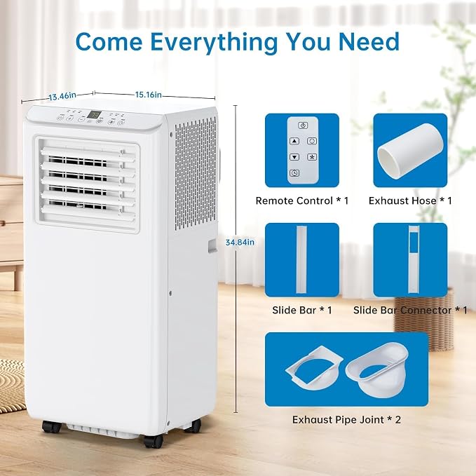 Portable Air Conditioner,10,000 BTU for Rooms up to 450 Sq.Ft., Smart Compact AC Unit with Cooling, Dehumidifier, Fan