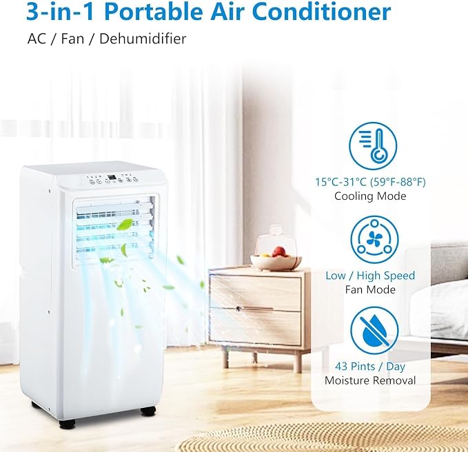 Portable Air Conditioner,10,000 BTU for Rooms up to 450 Sq.Ft., Smart Compact AC Unit with Cooling, Dehumidifier, Fan