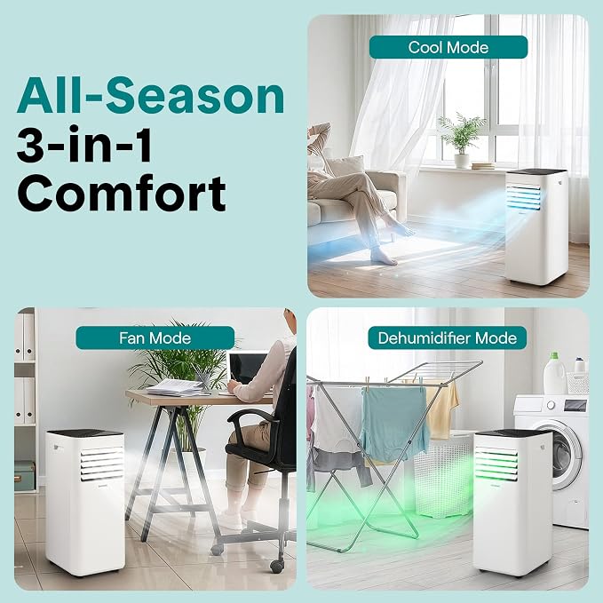 Portable Air Conditioner 10000 BTU | 3-in-1 Cooling, Fan and Dehumidifier | 24-H Timer with up to 320 sq ft Coverage | AC