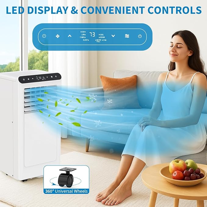 Portable Air Conditioner 10000 BTU, 4-in-1 AC Unit with Cooling Dehumidifier Fan Sleep Mode, Quiet AC for 450 Sq.Ft.