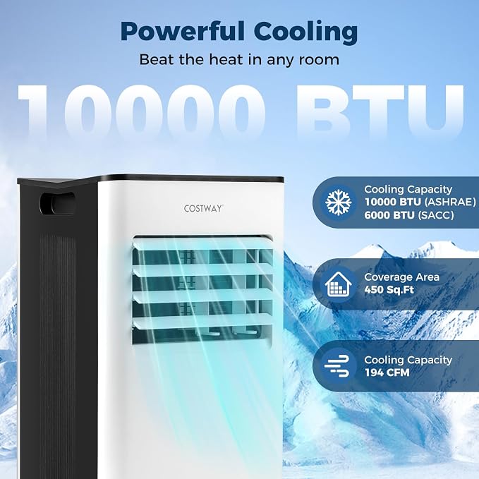 Portable Air Conditioner, 10000 BTU AC Unit for up to 450 sq.ft, with Dehumidifier, Fan, Remote Control,Window Kit
