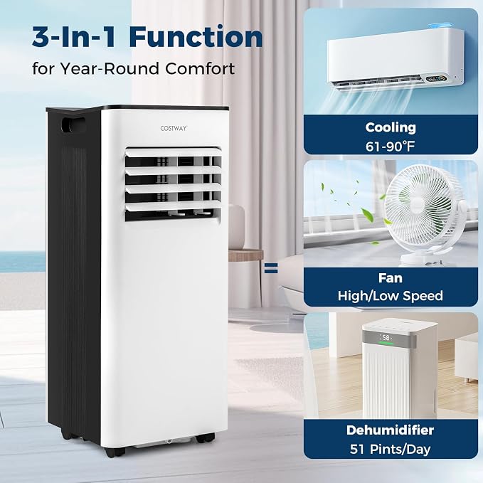 Portable Air Conditioner, 10000 BTU AC Unit for up to 450 sq.ft, with Dehumidifier, Fan, Remote Control,Window Kit