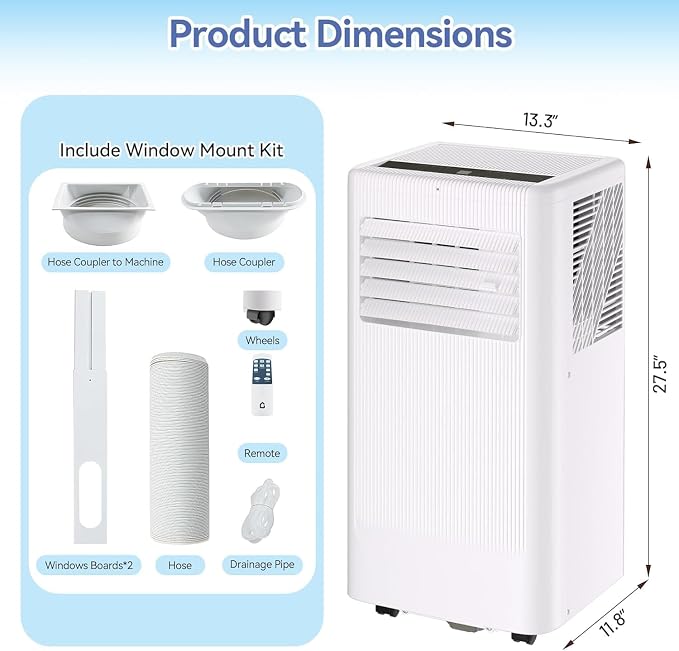 Portable Air Conditioner 10000 BTU with Cooling, Dehumidifying, and Fan Features, White Body and Black Operation Panel